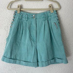 Together! Vintage 90s Bermuda Shorts Cuffed Hem High Rise Pleated Teal Green 12